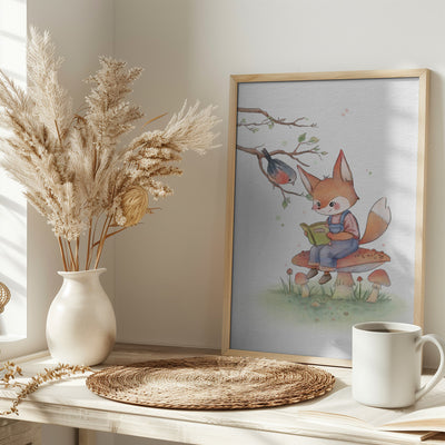 Fox and Bird Illustration - Stretched Canvas, Poster or Fine Art Print I Heart Wall Art