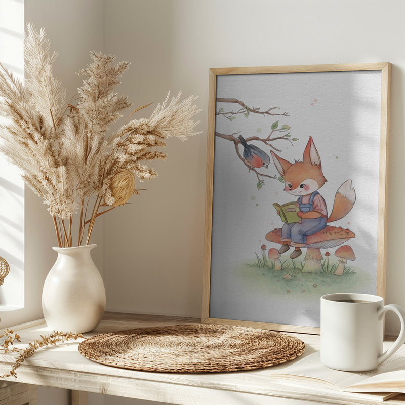 Fox and Bird Illustration - Stretched Canvas, Poster or Fine Art Print I Heart Wall Art