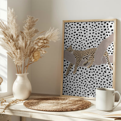 Leopard Sleeping Polkadots - Stretched Canvas, Poster or Fine Art Print I Heart Wall Art