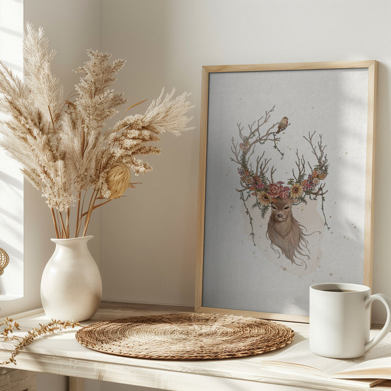 Deer and flowers - Stretched Canvas, Poster or Fine Art Print I Heart Wall Art