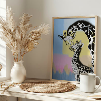 Mama giraffe and baby - Stretched Canvas, Poster or Fine Art Print I Heart Wall Art