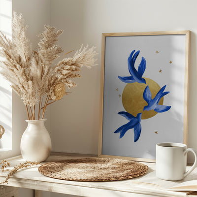 Blue Birds - Stretched Canvas, Poster or Fine Art Print I Heart Wall Art