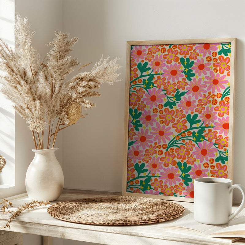 Happy flowers - Stretched Canvas, Poster or Fine Art Print I Heart Wall Art