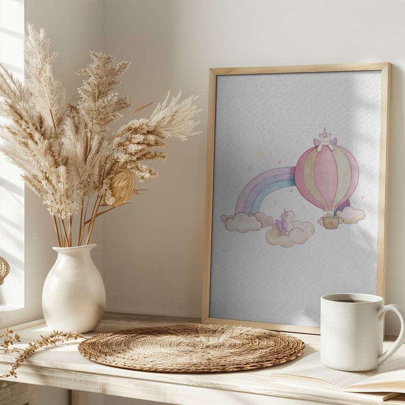 Kawai Cloudy Unicorn - Stretched Canvas, Poster or Fine Art Print I Heart Wall Art