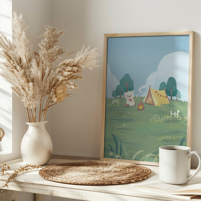 Bear's Picnic Day Out - Stretched Canvas, Poster or Fine Art Print I Heart Wall Art