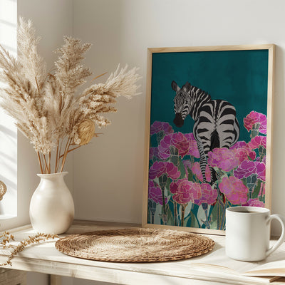 Zebra in a field of flowers - Stretched Canvas, Poster or Fine Art Print I Heart Wall Art