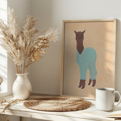 Llama In Pjs Banana Orange - Stretched Canvas, Poster or Fine Art Print I Heart Wall Art