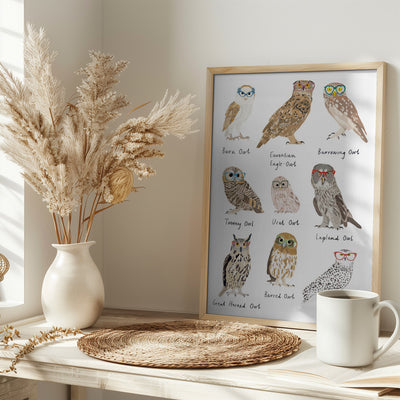 Owls In Glasses Print - Stretched Canvas, Poster or Fine Art Print I Heart Wall Art