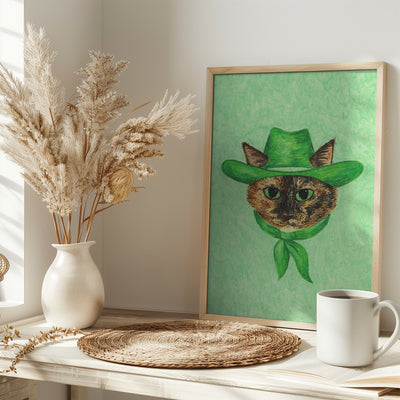 Tilly The Cowgirl Tortie Cat - Stretched Canvas, Poster or Fine Art Print I Heart Wall Art