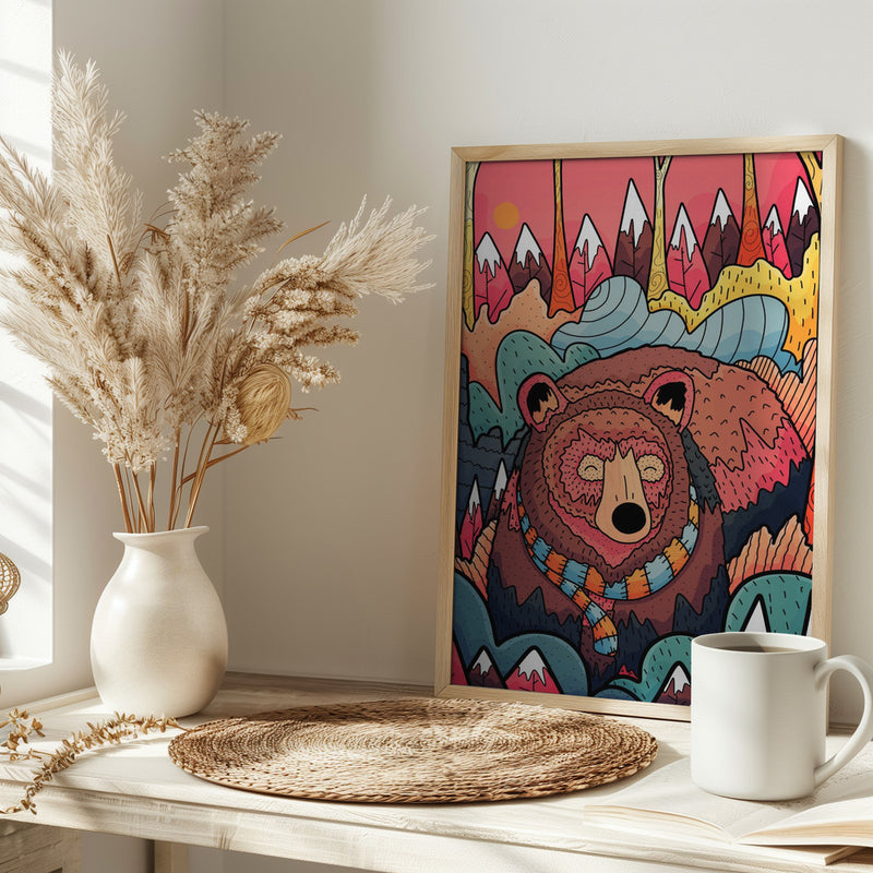 Winter Bear Forest - Stretched Canvas, Poster or Fine Art Print I Heart Wall Art