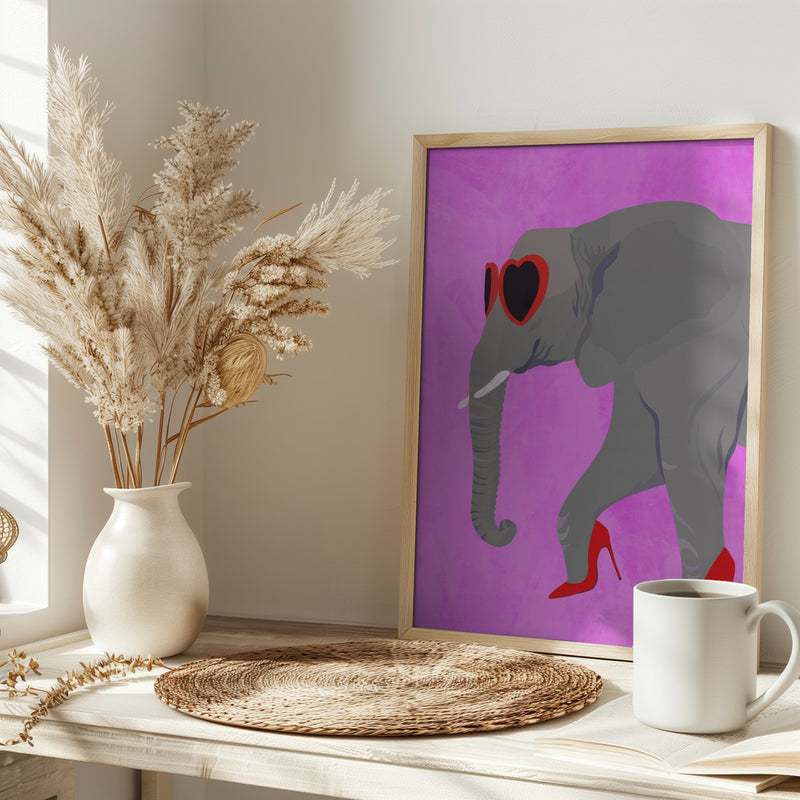 Flamingo profile in heels and heart glasses - Stretched Canvas, Poster or Fine Art Print I Heart Wall Art