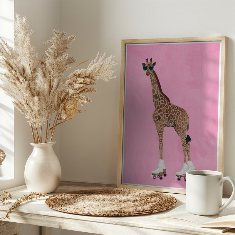 Rollerskating Giraffe - Stretched Canvas, Poster or Fine Art Print I Heart Wall Art