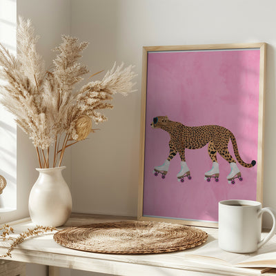 Cheetah rollerskating - Stretched Canvas, Poster or Fine Art Print I Heart Wall Art