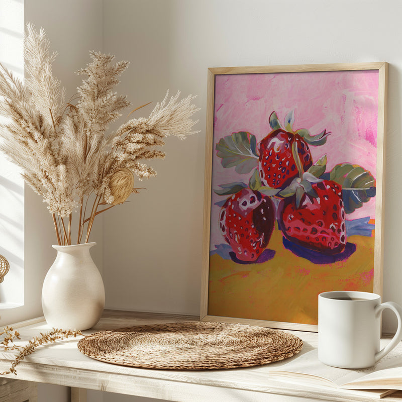 Fresh Paintainly Strawberries - Stretched Canvas, Poster or Fine Art Print I Heart Wall Art