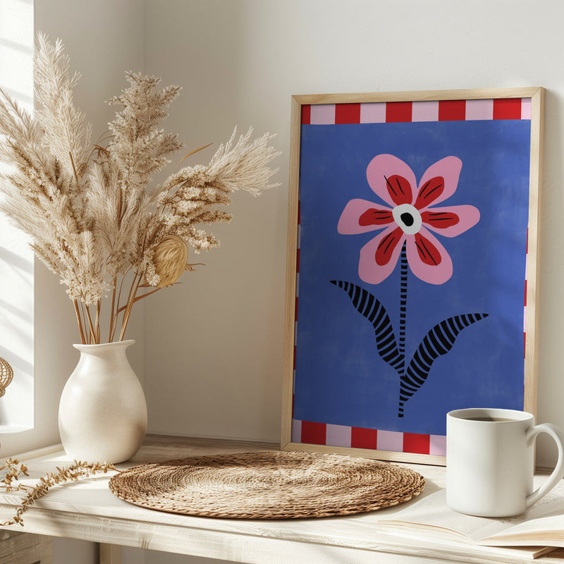 Flower with Pink Petals and Striped Leaves - Stretched Canvas, Poster or Fine Art Print I Heart Wall Art