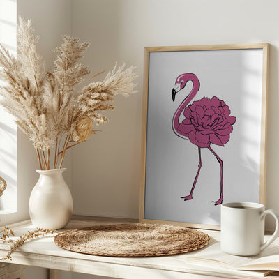 Peony Flamingo - Stretched Canvas, Poster or Fine Art Print I Heart Wall Art