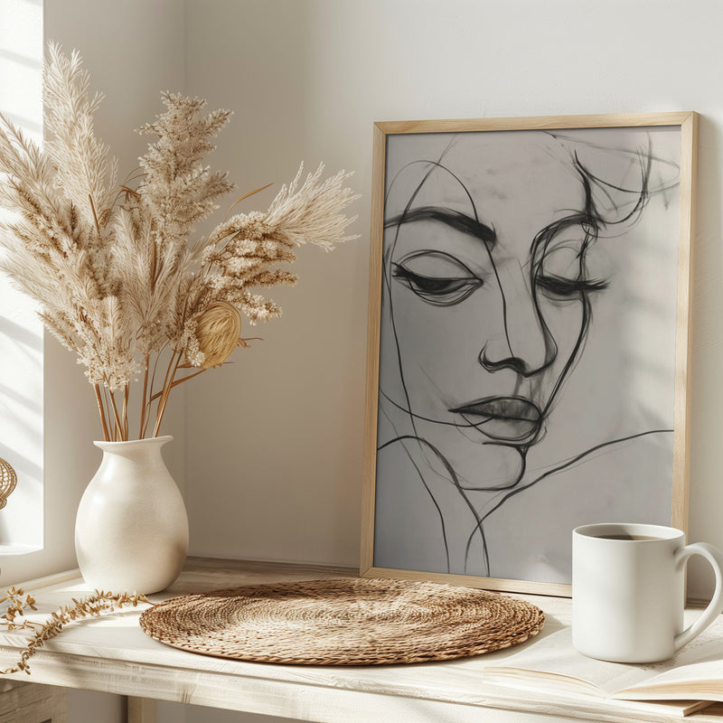 Line Drawing of a Woman - Stretched Canvas, Poster or Fine Art Print I Heart Wall Art