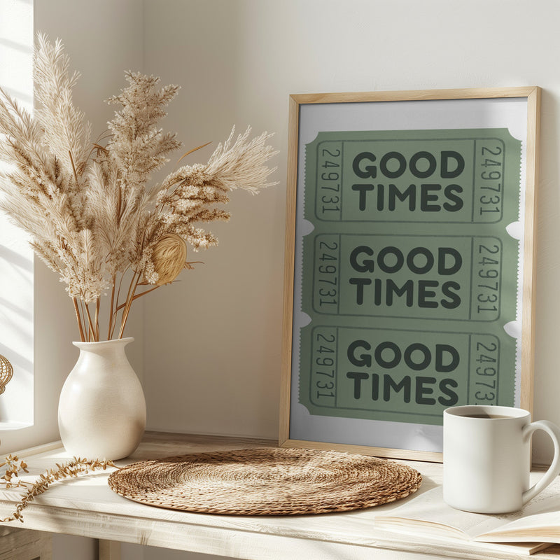 Sage Green Good Times Tickets - Stretched Canvas, Poster or Fine Art Print I Heart Wall Art