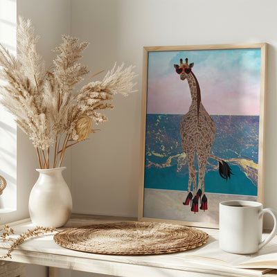 Giraffe on holiday - Stretched Canvas, Poster or Fine Art Print I Heart Wall Art