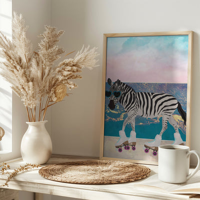 Zebra On Holiday Rollerksating - Stretched Canvas, Poster or Fine Art Print I Heart Wall Art