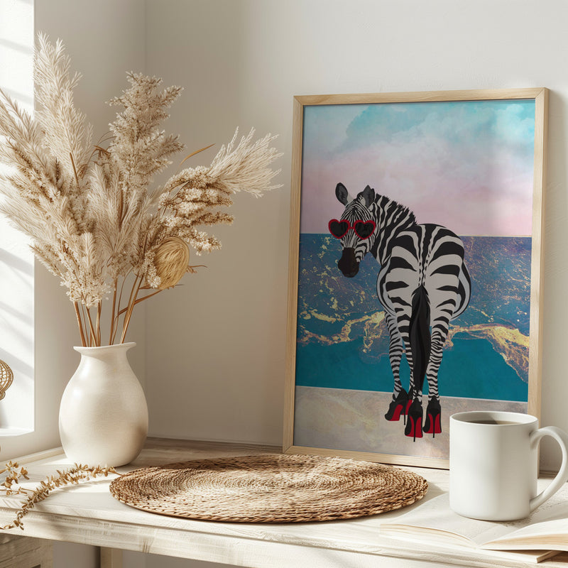 Zebar in heels on the beach - Stretched Canvas, Poster or Fine Art Print I Heart Wall Art