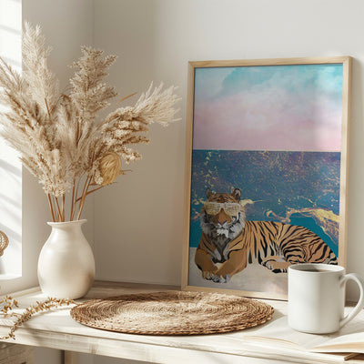 Tiger lying on the beach - Stretched Canvas, Poster or Fine Art Print I Heart Wall Art