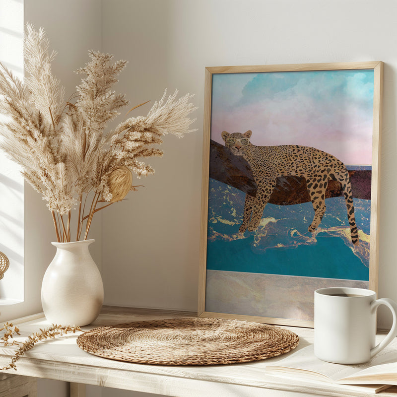 Leopard Lying On Beach - Stretched Canvas, Poster or Fine Art Print I Heart Wall Art