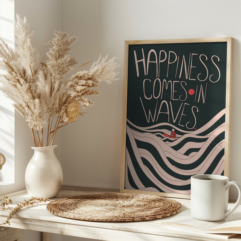 Happiness Comes In Waves - Stretched Canvas, Poster or Fine Art Print I Heart Wall Art