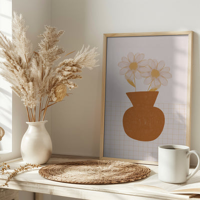 Vase With Two Daisies - Stretched Canvas, Poster or Fine Art Print I Heart Wall Art