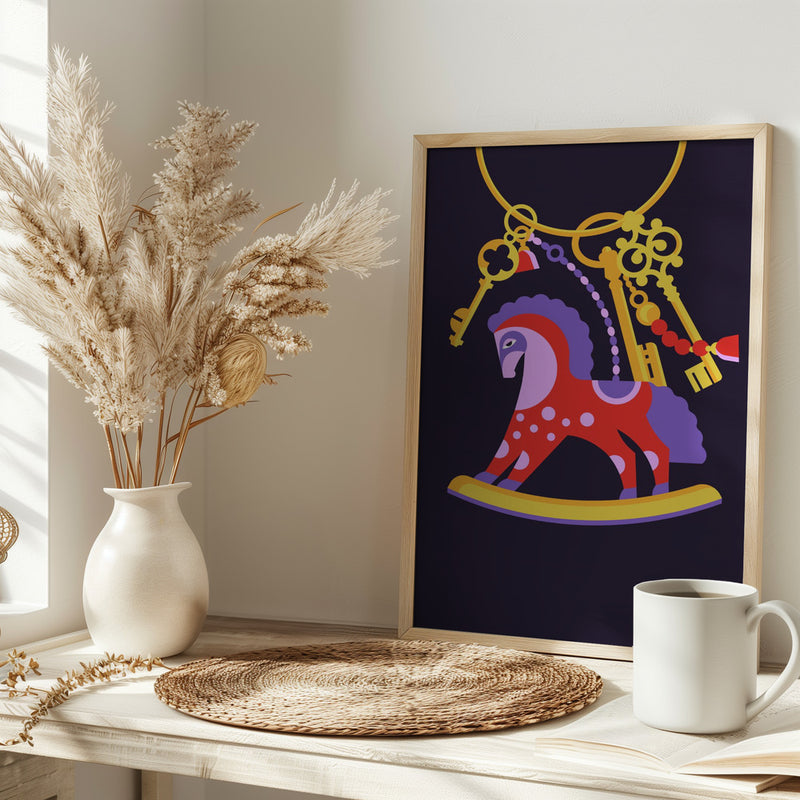 Horsy Toy Playful Simple Deco Illustration For Kids - Stretched Canvas, Poster or Fine Art Print I Heart Wall Art