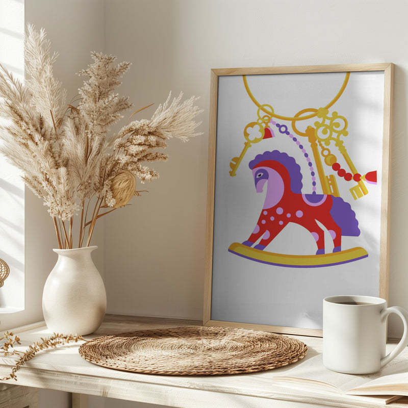 Horsy Toy Playful Simple Deco Illustration For Kids - Stretched Canvas, Poster or Fine Art Print I Heart Wall Art