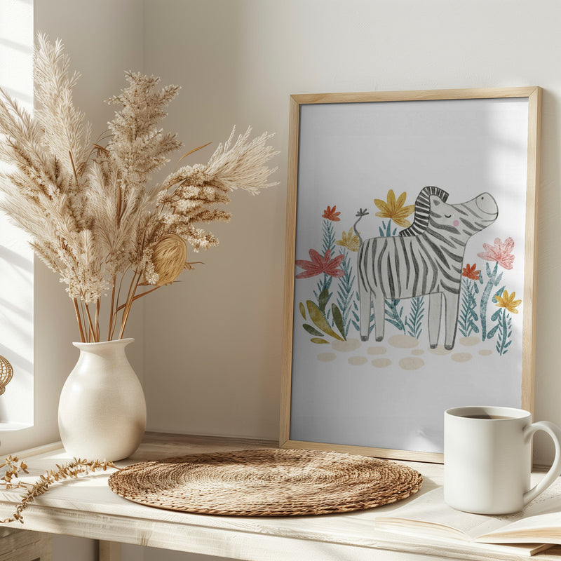 Zebra and florals - Stretched Canvas, Poster or Fine Art Print I Heart Wall Art