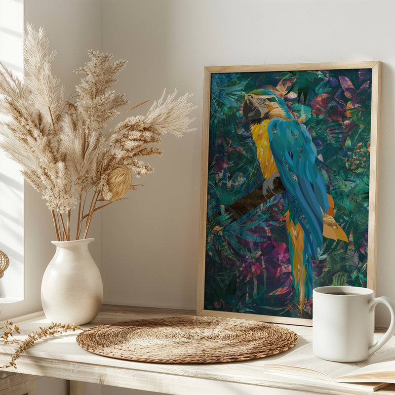 Tropical Floral Jungle - Macaw - Stretched Canvas, Poster or Fine Art Print I Heart Wall Art