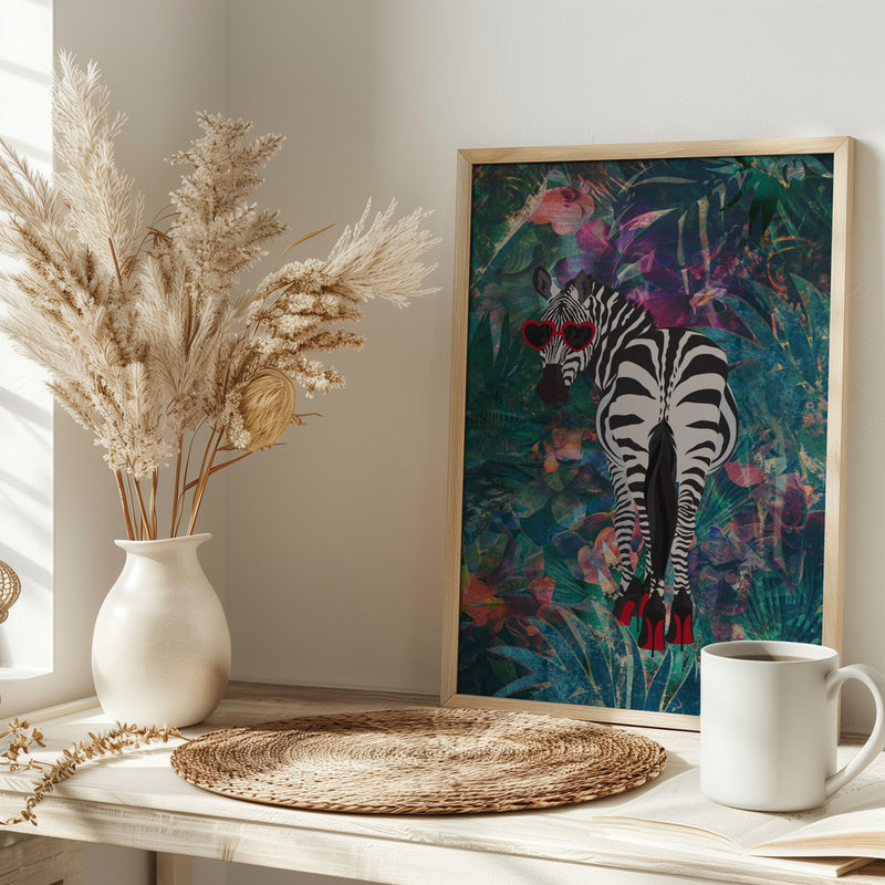 Tropical Floral Jungle - zebra in heels 2 - Stretched Canvas, Poster or Fine Art Print I Heart Wall Art