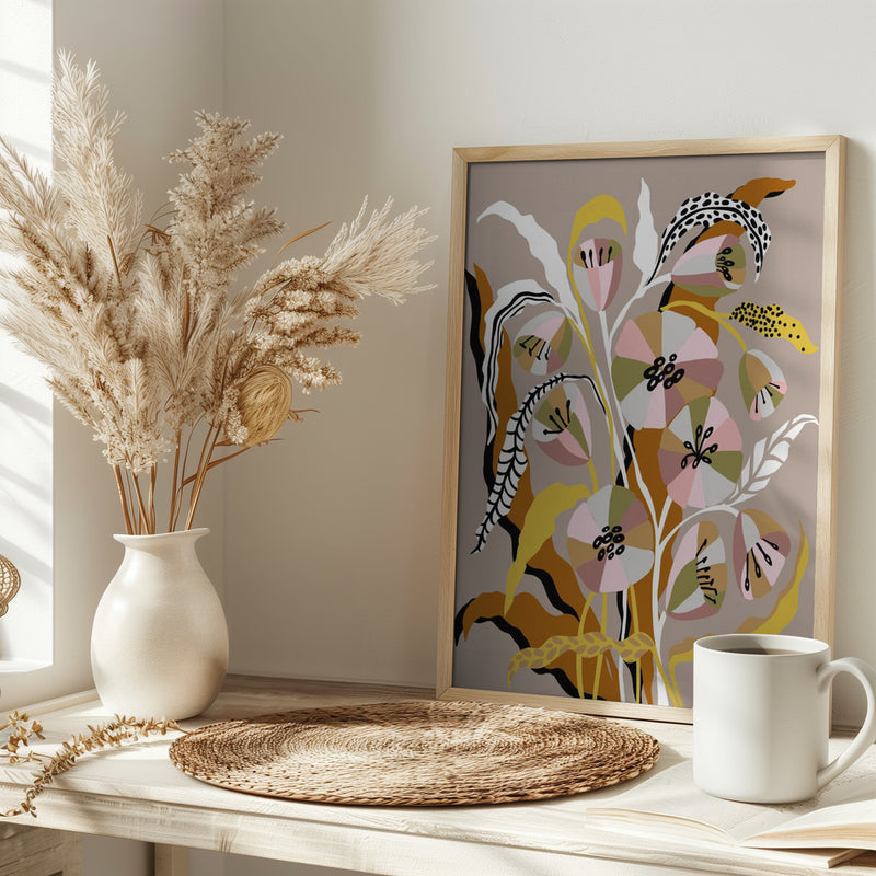 Still Life Earth Tone Autumn Flowers - Stretched Canvas, Poster or Fine Art Print I Heart Wall Art