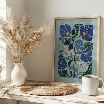 Klimt Flowers Light Blue - Stretched Canvas, Poster or Fine Art Print I Heart Wall Art