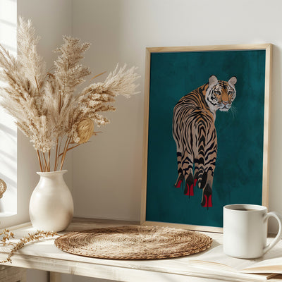 Tiger in heels - teal - Stretched Canvas, Poster or Fine Art Print I Heart Wall Art