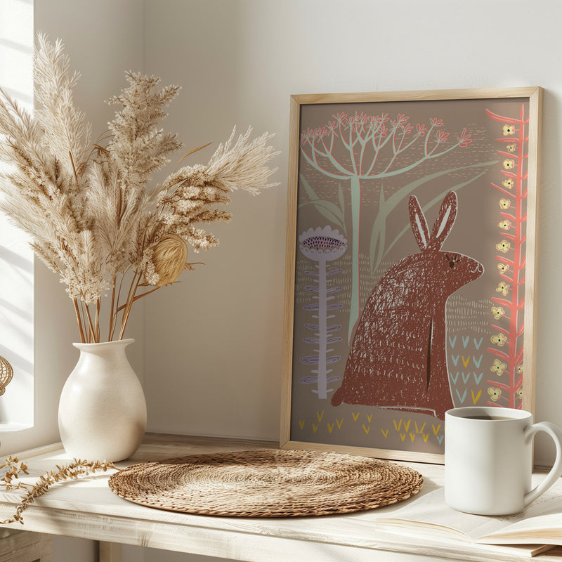 Block print brown bunny - Stretched Canvas, Poster or Fine Art Print I Heart Wall Art