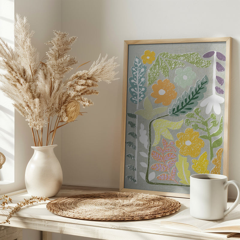 Block print spring meadow - Stretched Canvas, Poster or Fine Art Print I Heart Wall Art