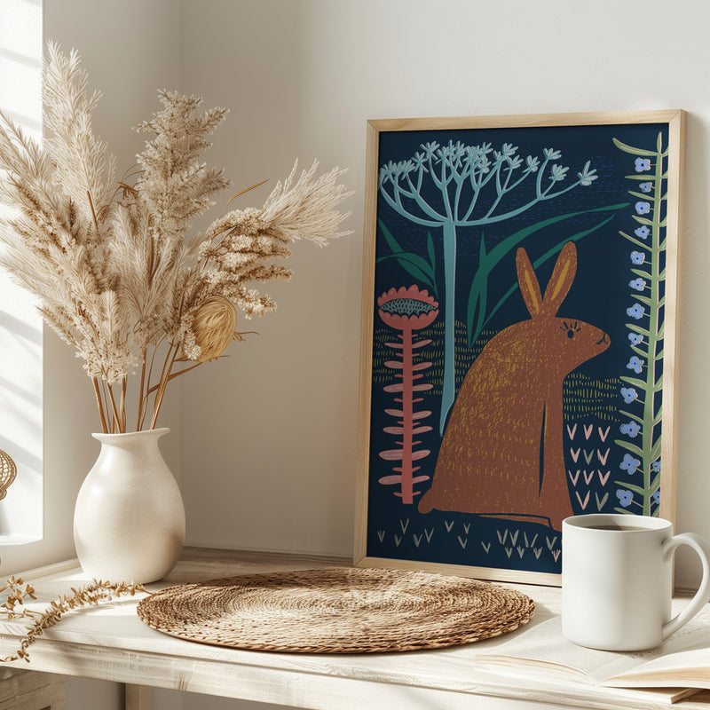 Block print bunny - Stretched Canvas, Poster or Fine Art Print I Heart Wall Art