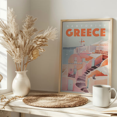 Santorini Greece Vintage Travel Poster - Stretched Canvas, Poster or Fine Art Print I Heart Wall Art