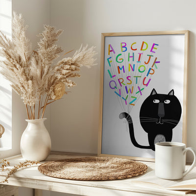 Cute Black Cat with Alphabet Letters by Carla Daly - Stretched Canvas, Poster or Fine Art Print I Heart Wall Art