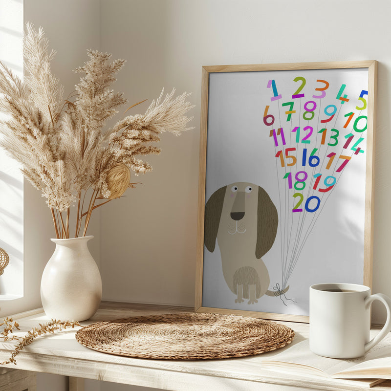 Dog with Numbers 1 to 20 by Artist Carla Daly - Stretched Canvas, Poster or Fine Art Print I Heart Wall Art