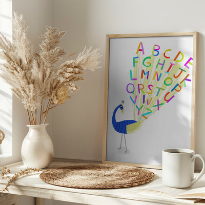 Beautiful Peacock with Alphabet Letters in Plume - Stretched Canvas, Poster or Fine Art Print I Heart Wall Art