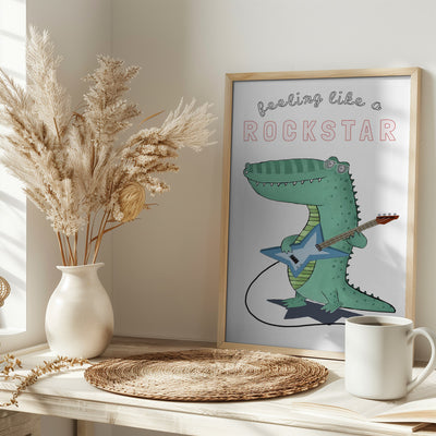 Feeling Like A Rockstar! Funny Crocodile Playing the Guitar - Stretched Canvas, Poster or Fine Art Print I Heart Wall Art