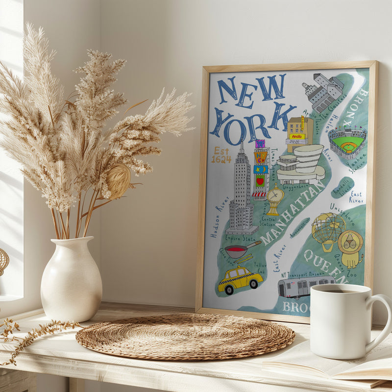 Illustrated Map of New York by Artist Carla Daly - Stretched Canvas, Poster or Fine Art Print I Heart Wall Art