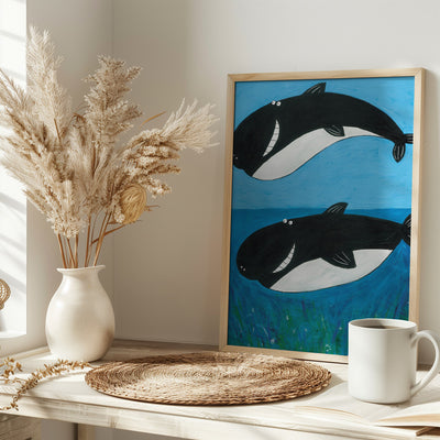 Two Whales in the Ocean by Artist Carla Daly - Stretched Canvas, Poster or Fine Art Print I Heart Wall Art