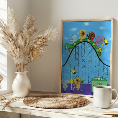 Jungle Animals Whizzing Down the Rollercoaster by Carla Daly - Stretched Canvas, Poster or Fine Art Print I Heart Wall Art