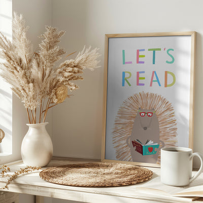 Let&#039;s Read with Cute Hedgehog by Illustrator Carla Daly - Stretched Canvas, Poster or Fine Art Print I Heart Wall Art