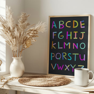 Hand Drawn Alphabet Letters on Black Background by Artist Carla Daly - Stretched Canvas, Poster or Fine Art Print I Heart Wall Art